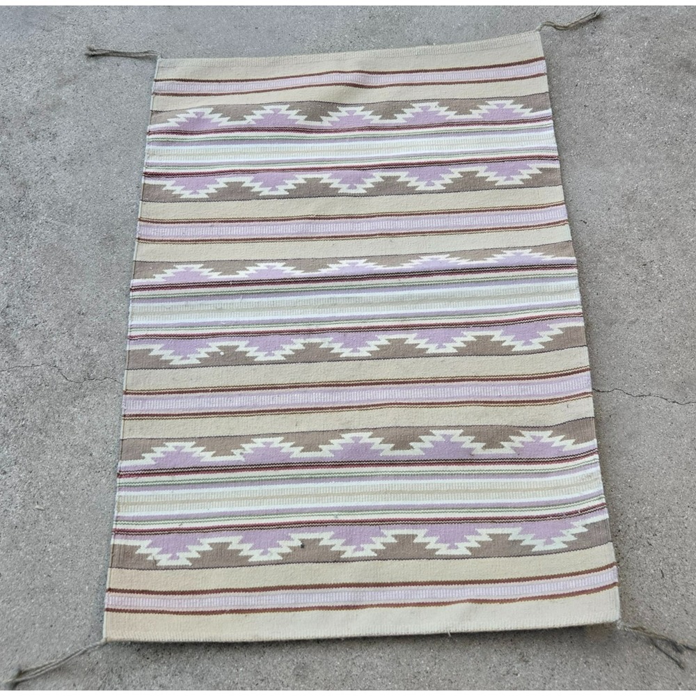 Southwestern Flatweave Kilim Runner Rug 2x3 Lavender Taupe Aztec Geometric Mat
